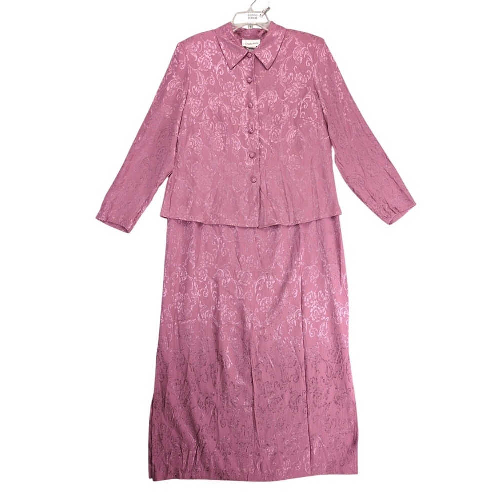 Vintage Chadwicks Rose Pink Maxi Dress Sz 16W 2pc Jacquard Formal 90s Classic